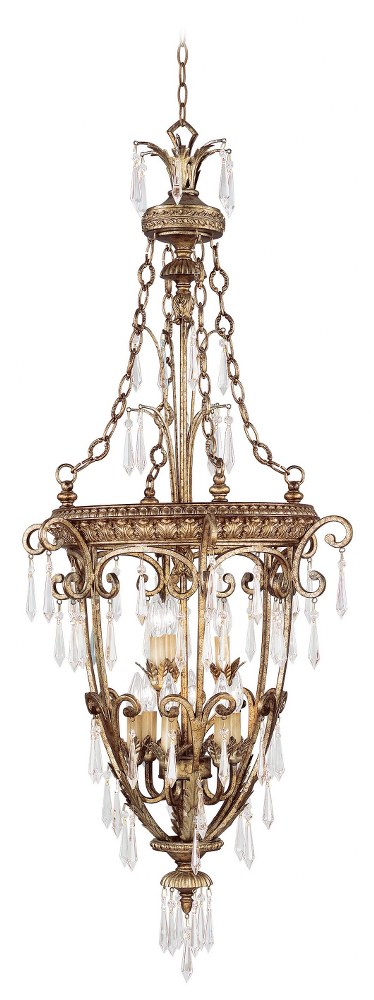 Livex Lighting-8816-65-La Bella - 9 Light Foyer in La Bella Style - 24 Inches wide by 60 Inches high   Hand Painted Vintage Gold Leaf Finish