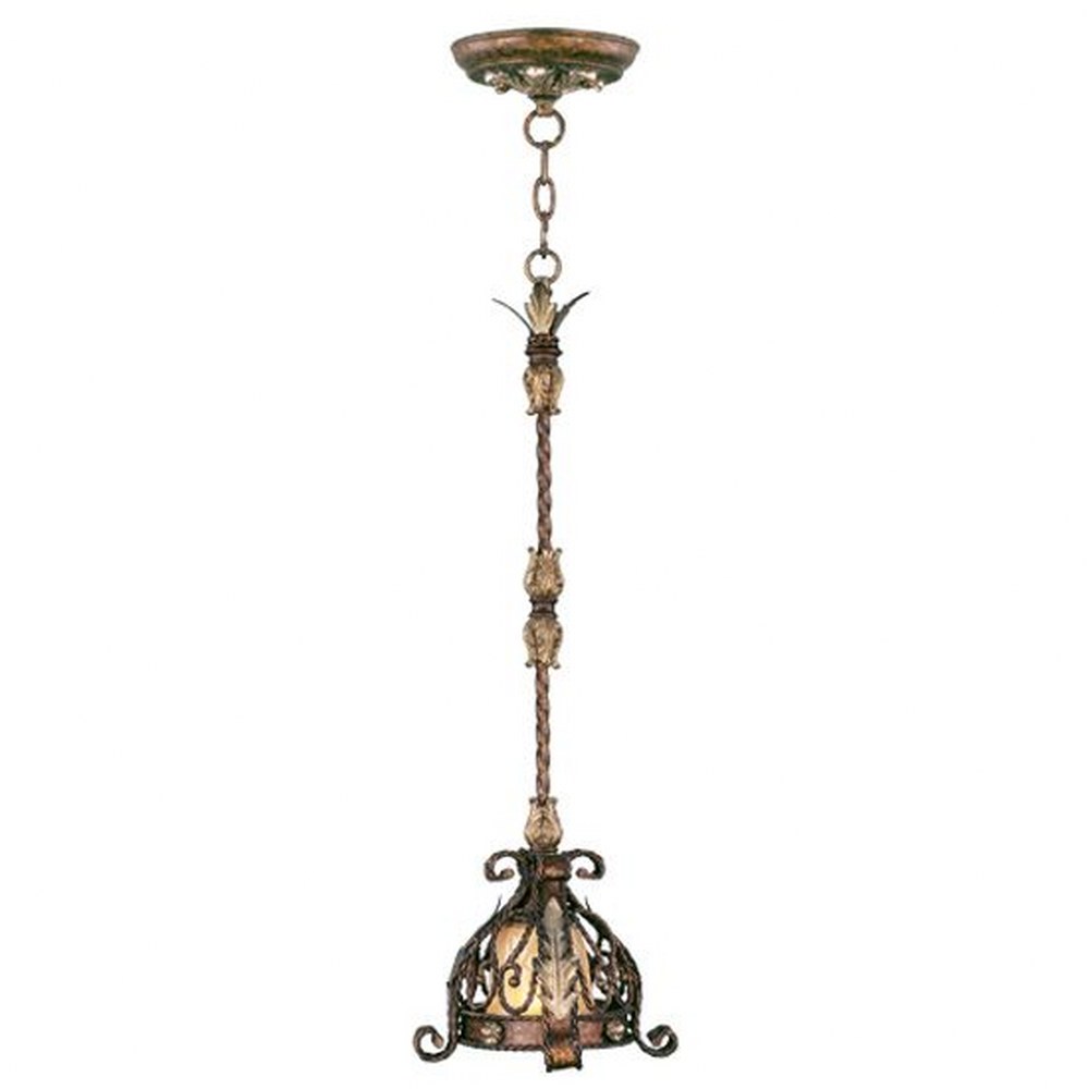 Livex Lighting-8840-64-Pomplano - 1 Light Mini Pendant in Pomplano Style - 10 Inches wide by 30 Inches high   Palacial Bronze/Gilded Finish with Hand Embroidered Shade