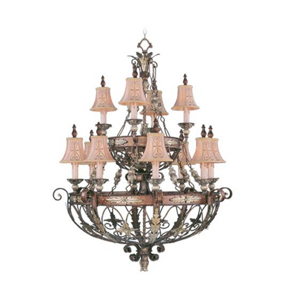 Livex Lighting-8848-64-Pomplano - 12 Light Chandelier in Pomplano Style - 38 Inches wide by 48 Inches high   Palacial Bronze/Gilded Finish with Hand Embroidered Shade