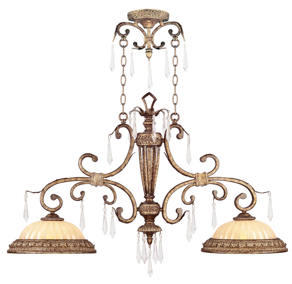 Livex Lighting-8882-65-La Bella - 2 Light Island in La Bella Style - 13 Inches wide by 27 Inches high   Hand Painted Vintage Gold Leaf Finish with Gold Dusted Glass