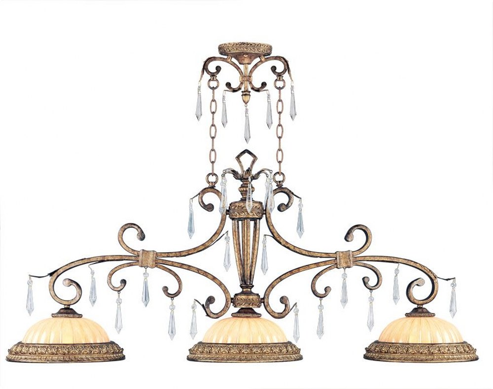 Livex Lighting-8883-65-La Bella - 3 Light Island in La Bella Style - 13 Inches wide by 22.5 Inches high   Hand Painted Vintage Gold Leaf Finish with Gold Dusted Glass