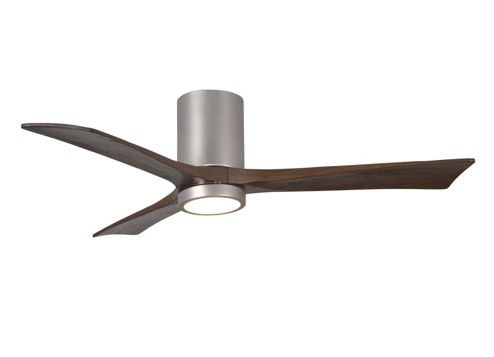 Matthews Fans-IR3HLK-BN-WA-52-Irene-3HLK - 52 Inch Flushmount Paddle Fan with Light Kit   Brushed Nickel Finish with Walnut Tone Blade Finish with Frosted Glass
