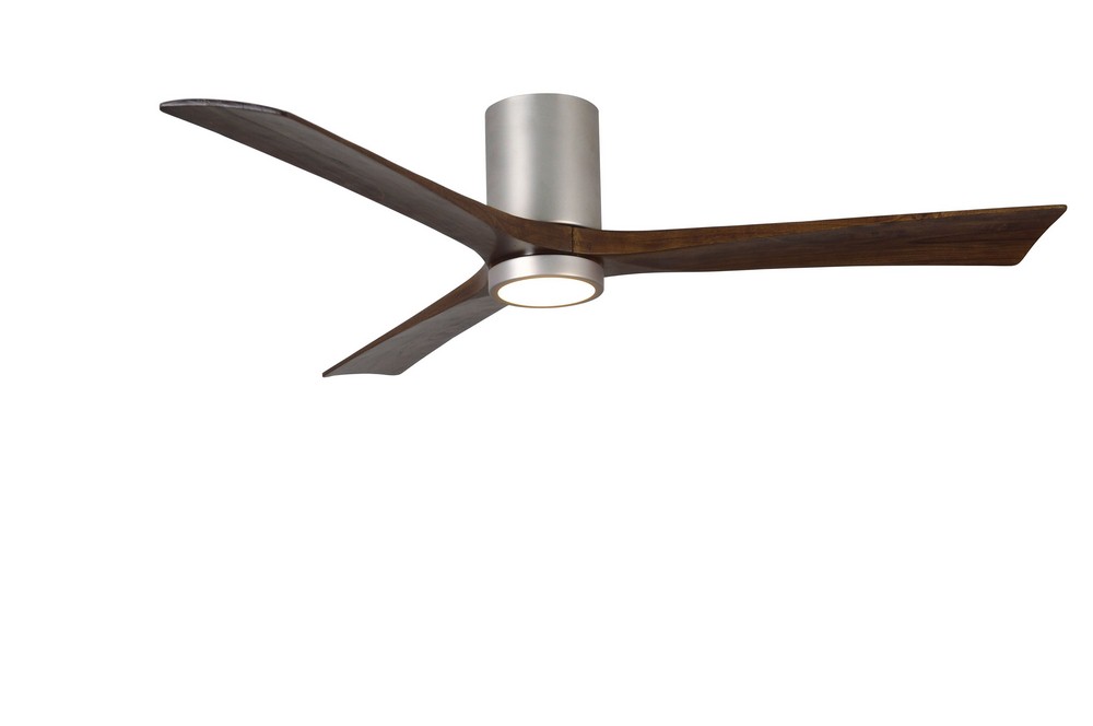Matthews Fans-IR3HLK-BN-WA-60-Irene-3HLK - 60 Inch Flushmount Paddle Fan with Light Kit   Brushed Nickel Finish with Walnut Tone Blade Finish with Frosted Glass