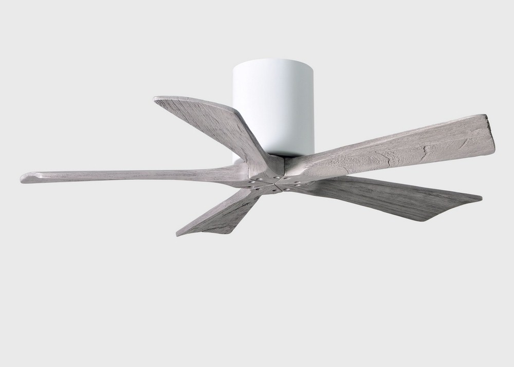 Matthews Fans-IR5H-WH-BW-42-Irene-5H - 42 Inch Flushmount Paddle Fan   Gloss White Finish with Barn Wood Tone Blade Finish