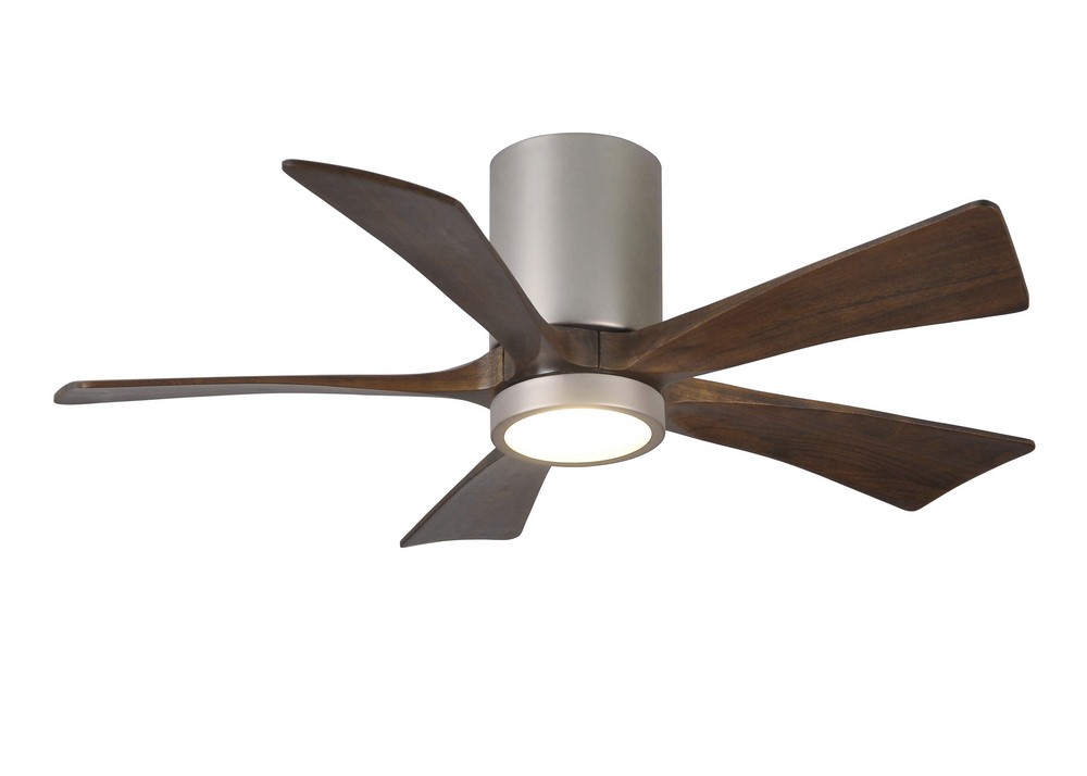 Matthews Fans-IR5HLK-BN-WA-42-Irene-5HLK - 42 Inch Flush Mount Ceiling Fan with Light Kit   Brushed Nickel Finish with Walnut Tone Blade Finish with Frosted Glass