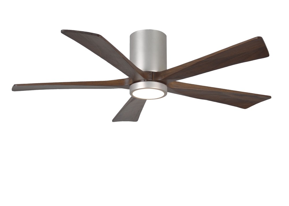 Matthews Fans-IR5HLK-BN-WA-52-Irene-5HLK - 52 Inch Flush Mount Ceiling Fan with Light Kit   Brushed Nickel Finish with Walnut Tone Blade Finish with Frosted Glass