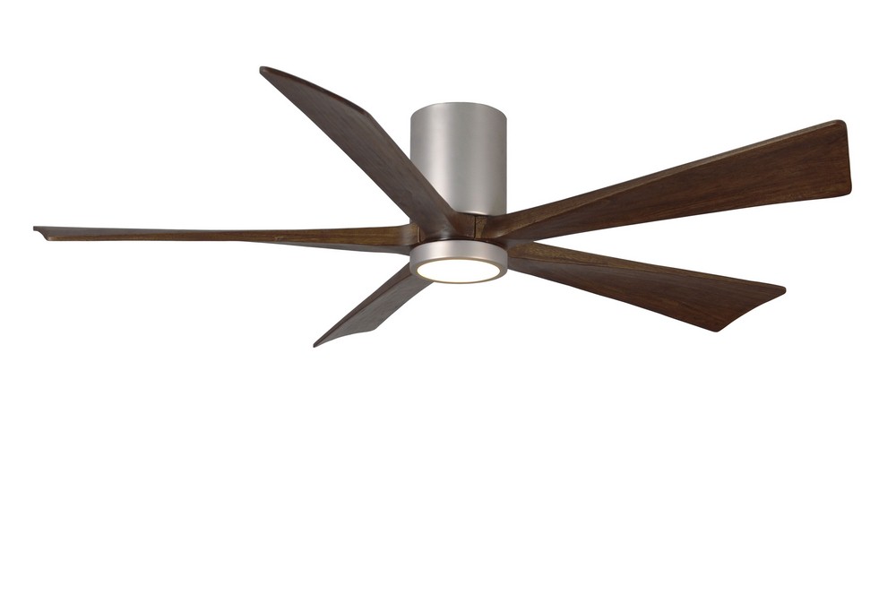 Matthews Fans-IR5HLK-BN-WA-60-Irene-5HLK - 60 Inch Flush Mount Ceiling Fan with Light Kit   Brushed Nickel Finish with Walnut Tone Blade Finish with Frosted Glass