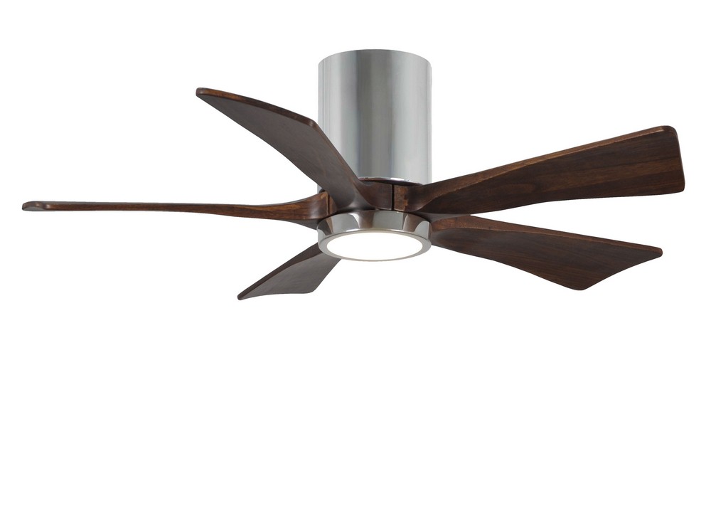 Matthews Fans-IR5HLK-CR-WA-42-Irene-5HLK - 42 Inch Flush Mount Ceiling Fan with Light Kit   Polished Chrome Finish with Walnut Tone Blade Finish with Frosted Glass
