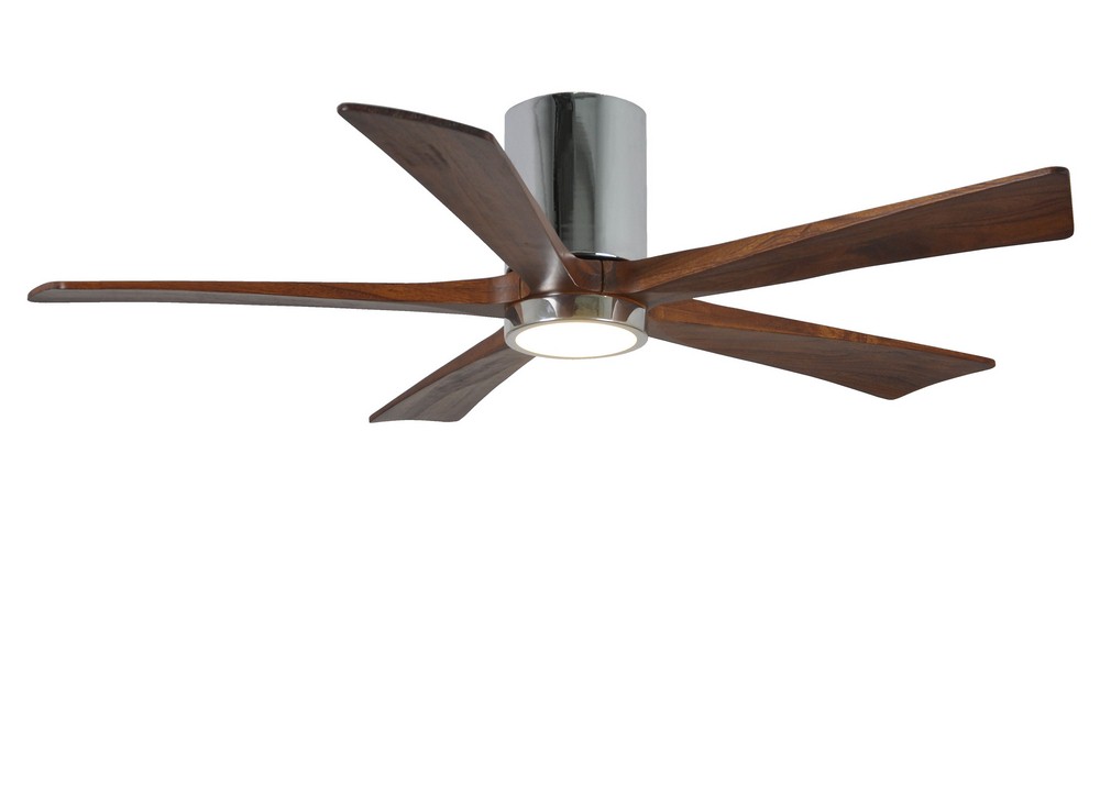 Matthews Fans-IR5HLK-CR-WA-52-Irene-5HLK - 52 Inch Flush Mount Ceiling Fan with Light Kit   Polished Chrome Finish with Walnut Tone Blade Finish with Frosted Glass