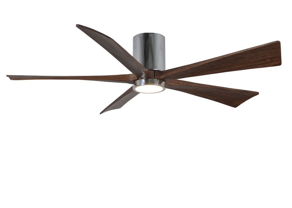 Matthews Fans-IR5HLK-CR-WA-60-Irene-5HLK - 60 Inch Flush Mount Ceiling Fan with Light Kit   Polished Chrome Finish with Walnut Tone Blade Finish with Frosted Glass
