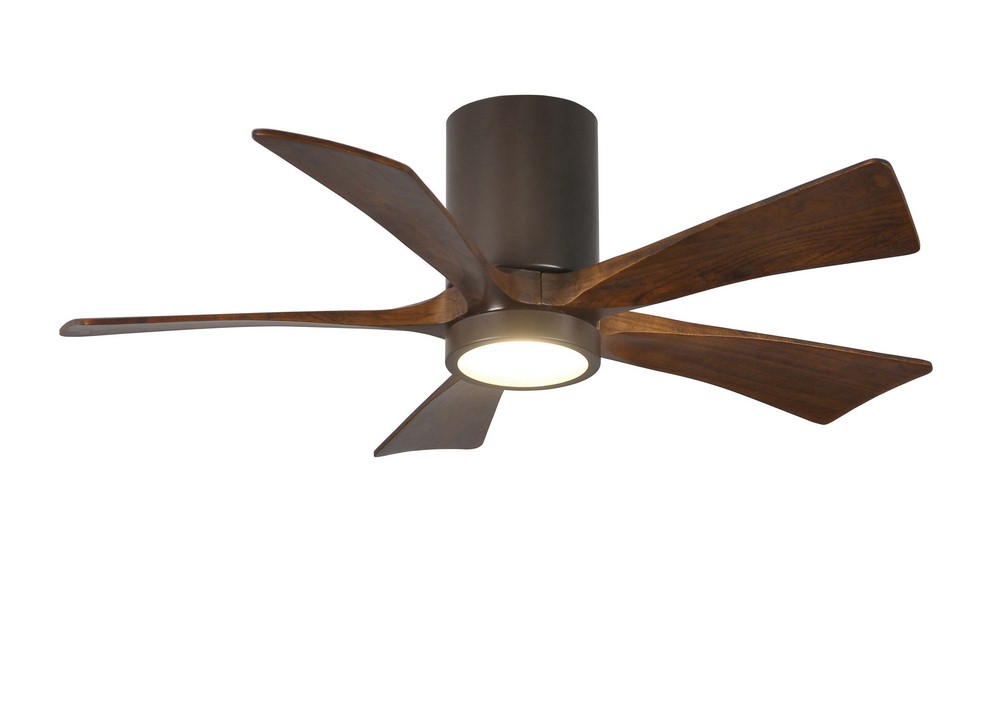 Matthews Fans-IR5HLK-TB-WA-42-Irene-5HLK - 42 Inch Flush Mount Ceiling Fan with Light Kit   Textured Bronze Finish with Walnut Tone Blade Finish with Frosted Glass
