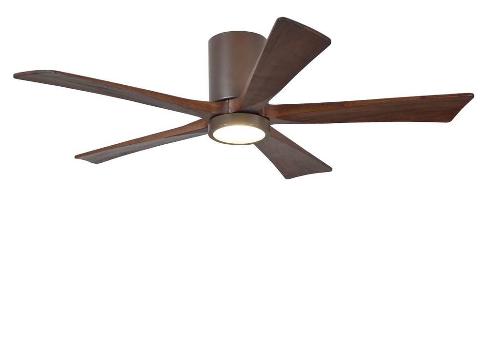 Matthews Fans-IR5HLK-TB-WA-52-Irene-5HLK - 52 Inch Flush Mount Ceiling Fan with Light Kit   Textured Bronze Finish with Walnut Tone Blade Finish with Frosted Glass