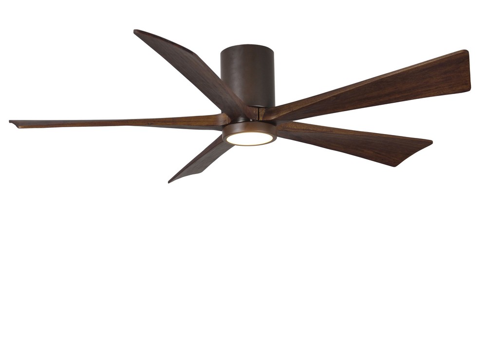 Matthews Fans-IR5HLK-TB-WA-60-Irene-5HLK - 60 Inch Flush Mount Ceiling Fan with Light Kit   Textured Bronze Finish with Walnut Tone Blade Finish with Frosted Glass