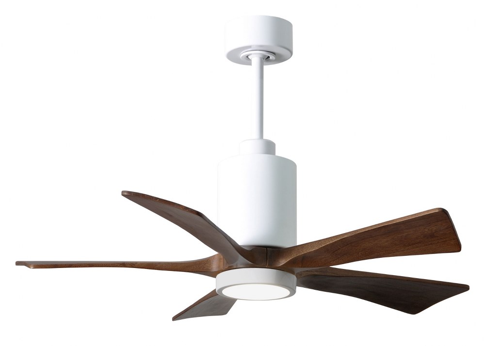 Matthews Fans-PA5-WH-WA-42-Patricia-5 - 42 Inch Ceiling Fan Light Kit   Gloss White Finish with Walnut Tone Blade Finish with Frosted Glass