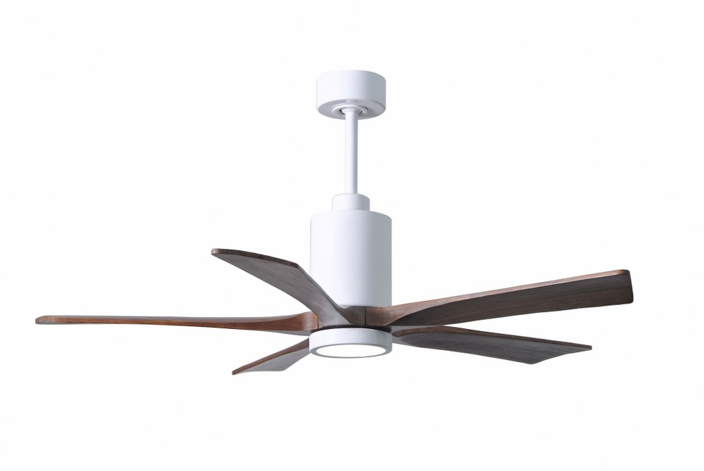 Matthews Fans-PA5-WH-WA-52-Patricia-5 - 52 Inch Ceiling Fan Light Kit   Gloss White Finish with Walnut Tone Blade Finish with Frosted Glass