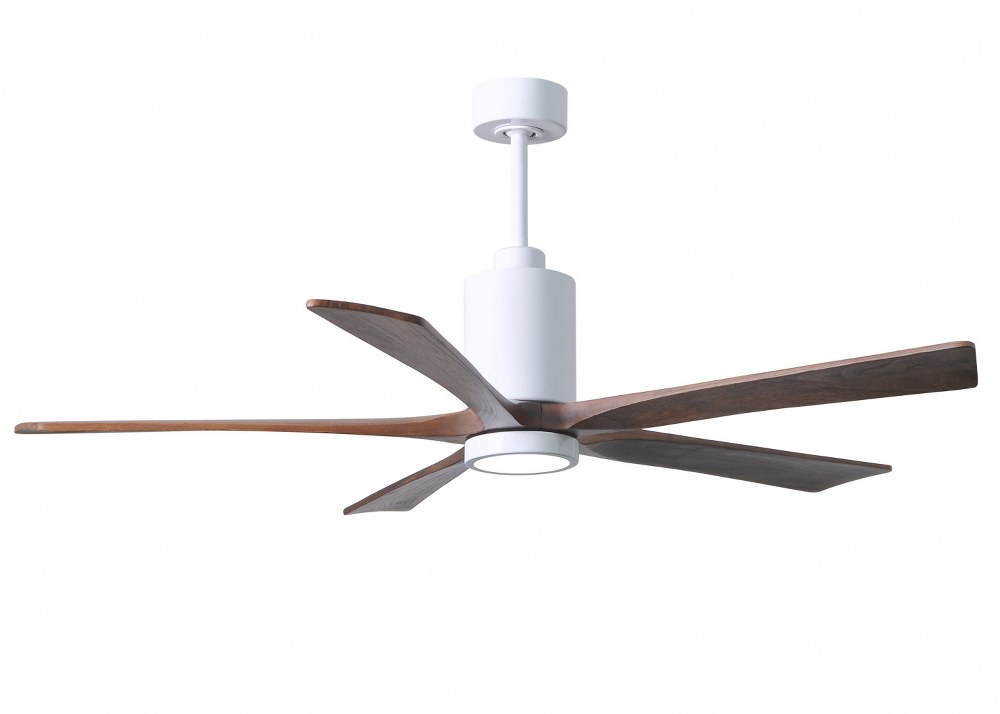 Matthews Fans-PA5-WH-WA-60-Patricia-5 - 60 Inch Ceiling Fan Light Kit   Gloss White Finish with Walnut Tone Blade Finish with Frosted Glass