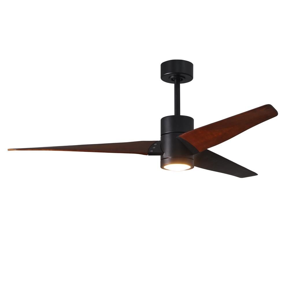 Matthews Fans-SJ-BK-WN-60-Super Janet-Paddle Fan with Light Kit Matte Black-60 Inches Wide by 10 Inches High   Matte Black Finish with Walnut Tone Blade Finish with Frosted Glass