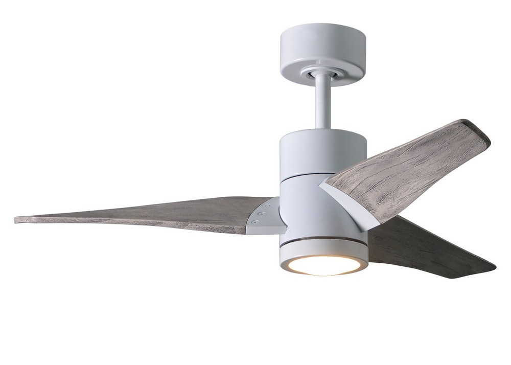 Matthews Fans-SJ-WH-BW-42-Super Janet-Paddle Fan with Light Kit Gloss White-42 Inches Wide by 10 Inches High   Gloss White Finish with Barn Wood Tone Blade Finish with Frosted Glass