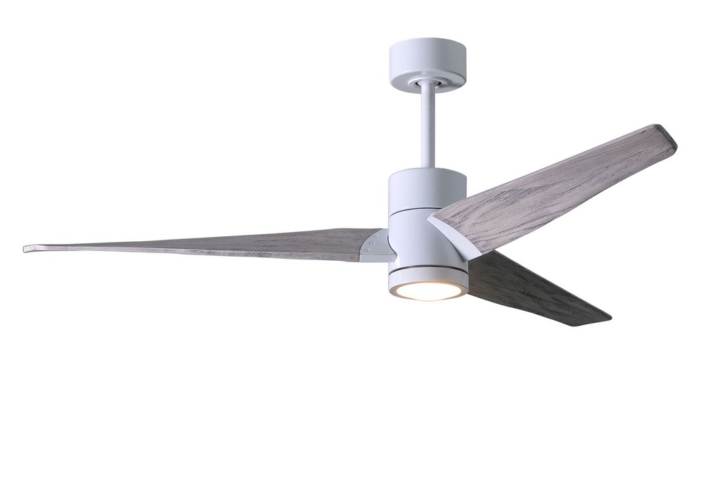 Matthews Fans-SJ-WH-BW-60-Super Janet-Paddle Fan with Light Kit Gloss White-60 Inches Wide by 10 Inches High   Gloss White Finish with Barn Wood Tone Blade Finish with Frosted Glass