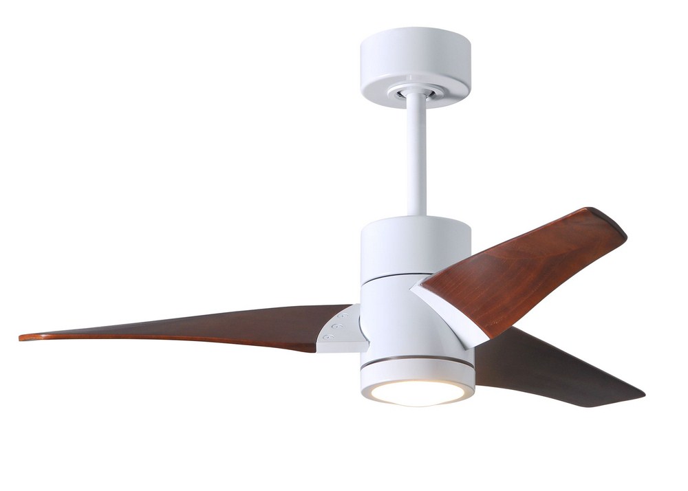 Matthews Fans-SJ-WH-WN-42-Super Janet-Paddle Fan with Light Kit Gloss White-42 Inches Wide by 10 Inches High   Gloss White Finish with Walnut Tone Blade Finish with Frosted Glass