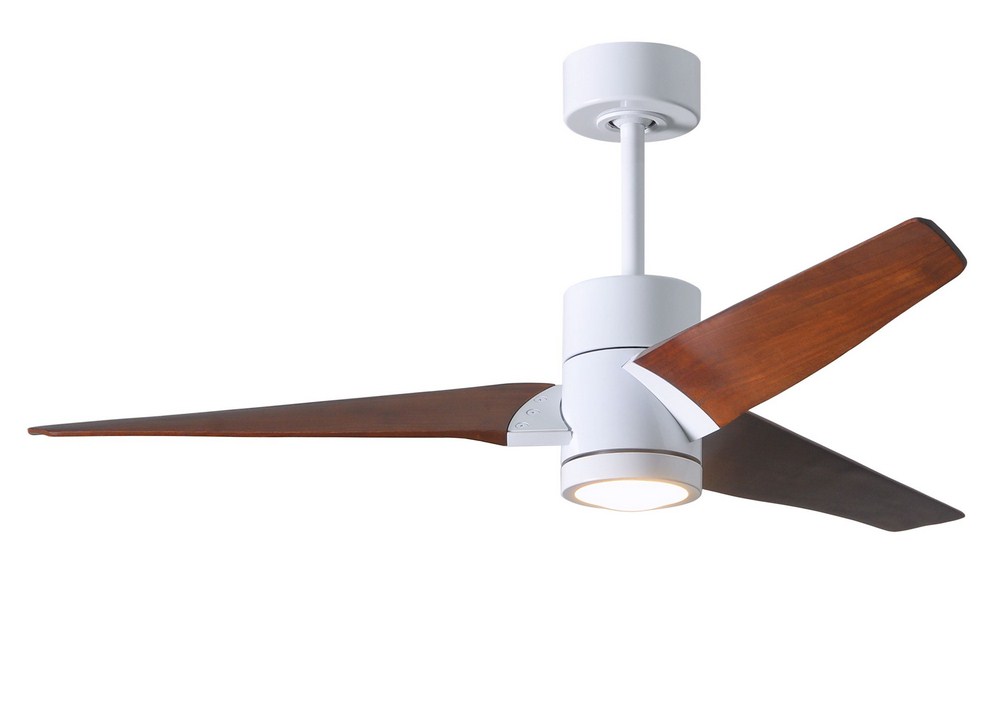 Matthews Fans-SJ-WH-WN-52-Super Janet-Paddle Fan with Light Kit Gloss White-52 Inches Wide by 10 Inches High   Gloss White Finish with Walnut Tone Blade Finish with Frosted Glass