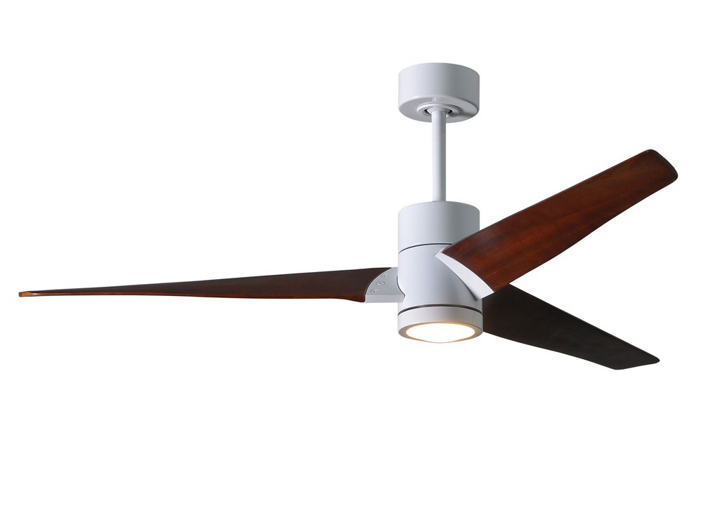 Matthews Fans-SJ-WH-WN-60-Super Janet-Paddle Fan with Light Kit Gloss White-60 Inches Wide by 10 Inches High   Gloss White Finish with Walnut Tone Blade Finish with Frosted Glass