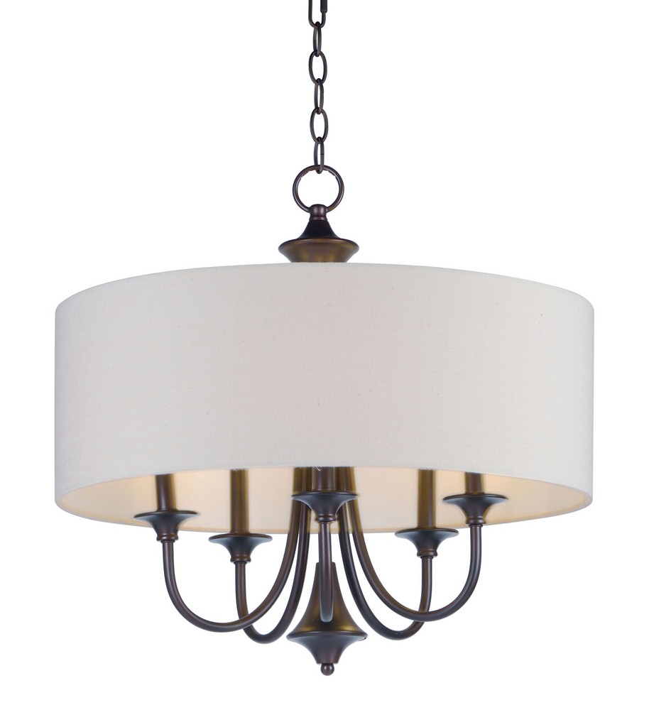 Maxim Lighting-10015OMOI-Bongo-Five Light Pendant-22 Inches wide by 20.75 inches high Oil Rubbed Bronze  Satin Nickel Finish with White Linen Shade