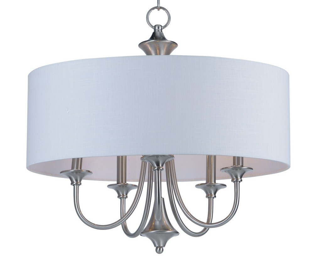 Maxim Lighting-10015WLSN-Bongo-Five Light Pendant-22 Inches wide by 20.75 inches high Satin Nickel  Satin Nickel Finish with White Linen Shade