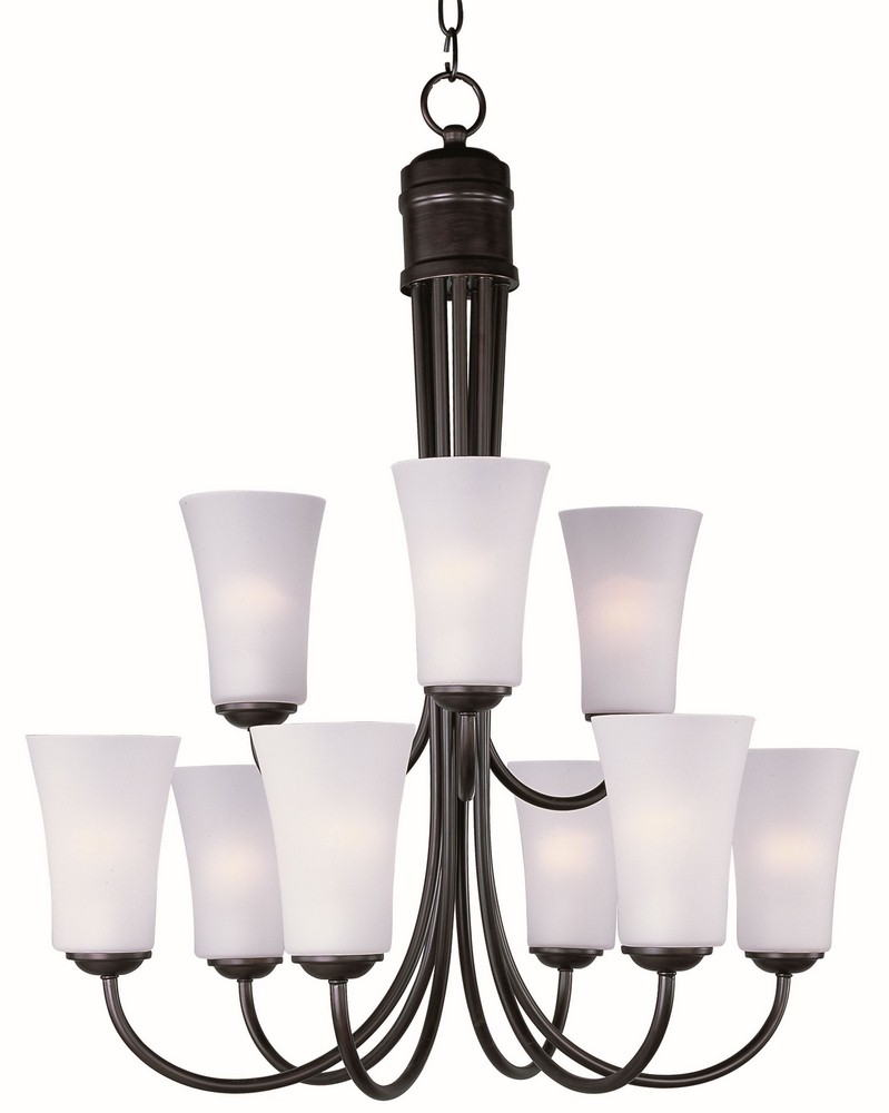 Maxim Lighting-10046FTOI-Logan-Nine Light 2-Tier Chandelier in Modern style-28.5 Inches wide by 30.5 inches high Oil Rubbed Bronze  Satin Nickel Finish with Frosted Glass