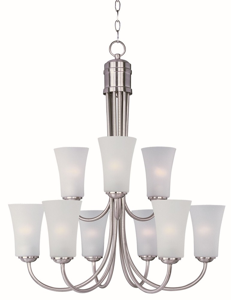 Maxim Lighting-10046FTSN-Logan-Nine Light 2-Tier Chandelier in Modern style-28.5 Inches wide by 30.5 inches high Satin Nickel  Satin Nickel Finish with Frosted Glass