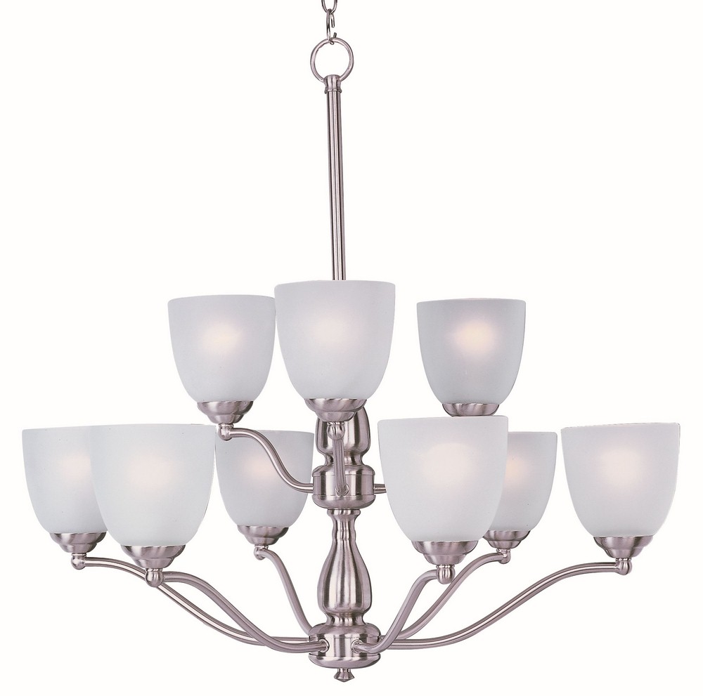 Maxim Lighting-10066FTSN-Stefan-Nine Light 2-Tier Chandelier in Contemporary style-30 Inches wide by 30 inches high   Satin Nickel Finish with Frosted Glass