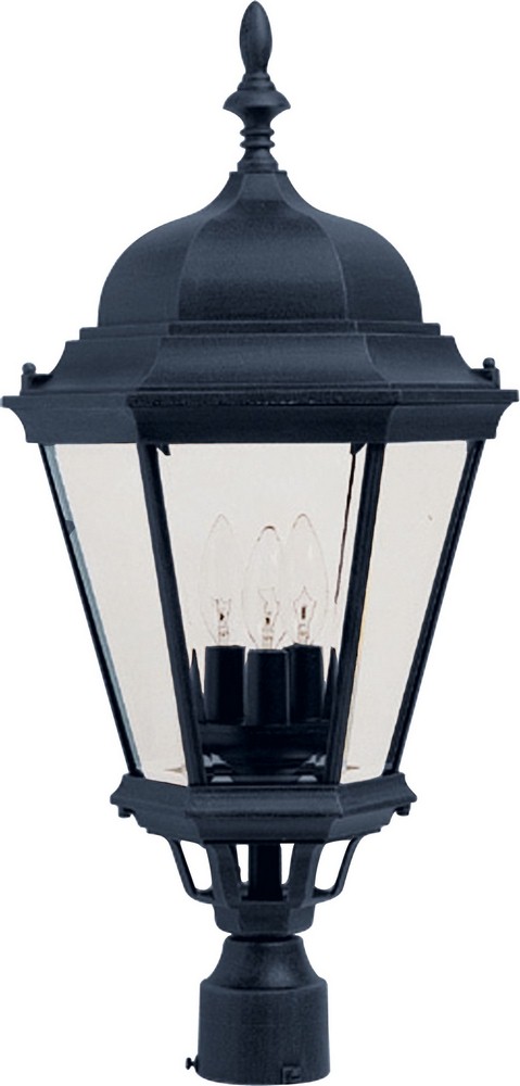 Maxim Lighting-1007BK-Westlake-Three Light Outdoor Pole/Post Mount in Mediterranean style-13 Inches wide by 28 inches high   Black Finish with Clear Glass