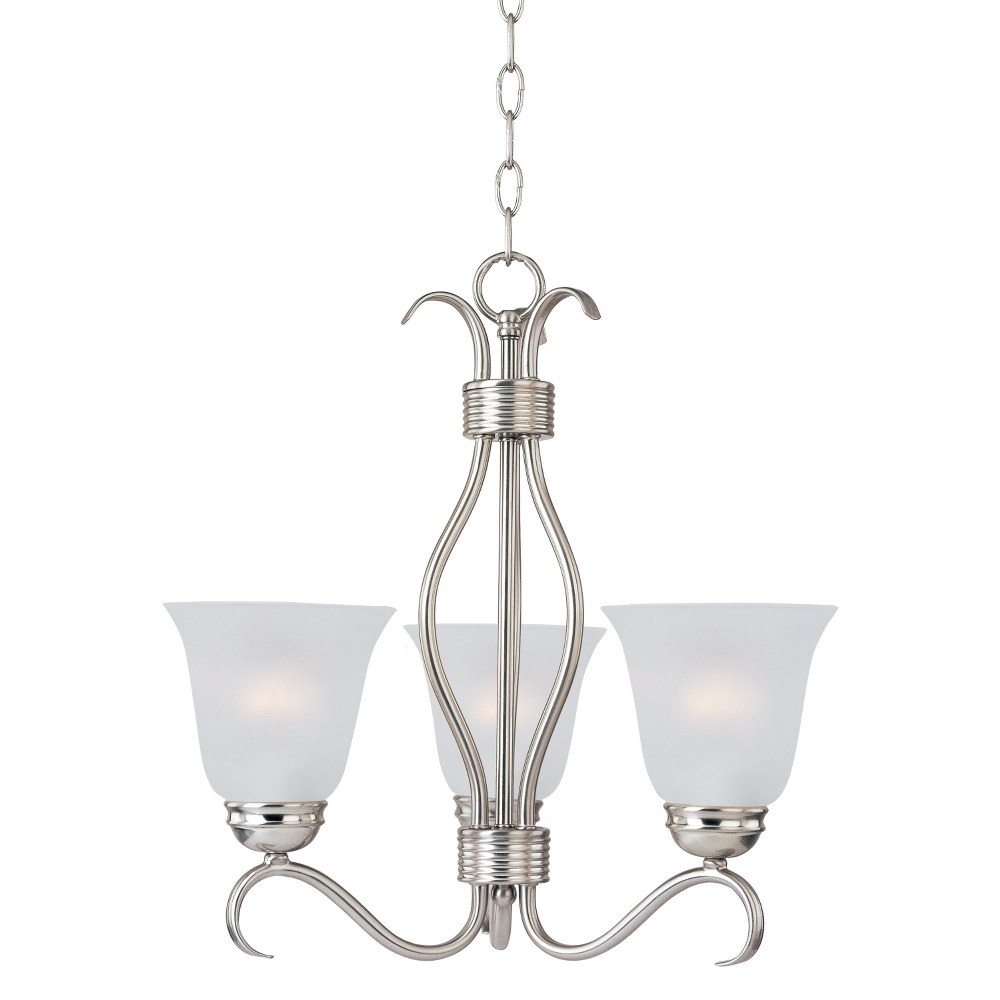 Maxim Lighting-10123FTSN-Basix-3 Light Mini Chandelier in Contemporary style-15.75 Inches wide by 18.5 inches high Satin Nickel  Oil Rubbed Bronze Finish with Frosted Glass