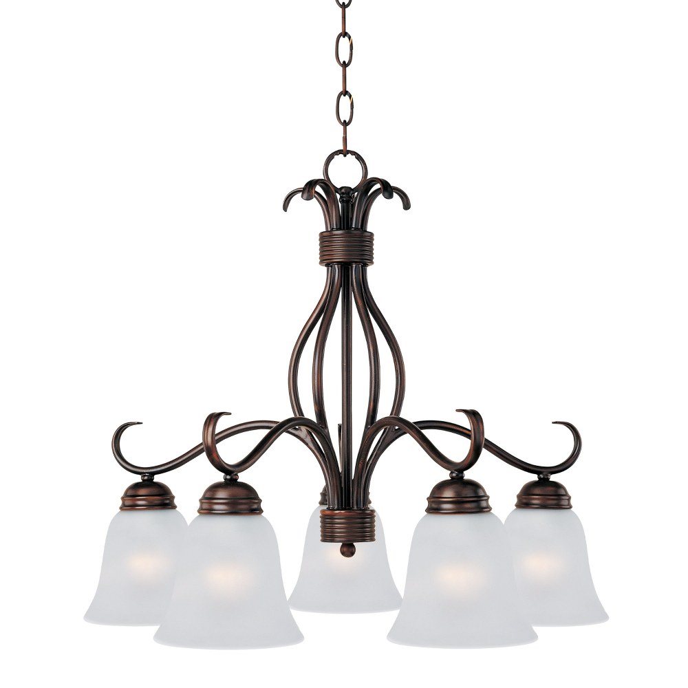 Maxim Lighting-10124FTOI-Basix-5 Light Down Light Chandelier in Contemporary style-25 Inches wide by 21 inches high   Oil Rubbed Bronze Finish with Frosted Glass