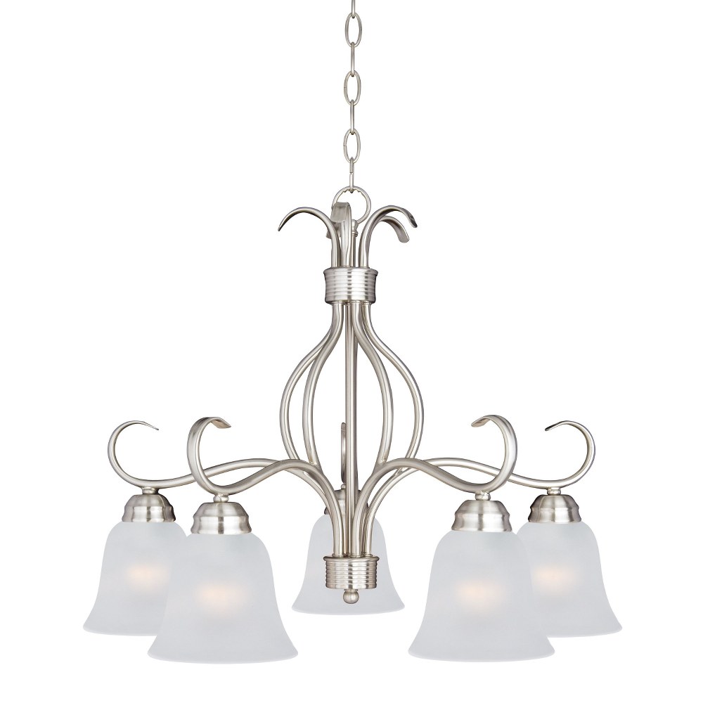 Maxim Lighting-10124FTSN-Basix-5 Light Down Light Chandelier in Contemporary style-25 Inches wide by 21 inches high   Satin Nickel Finish with Frosted Glass