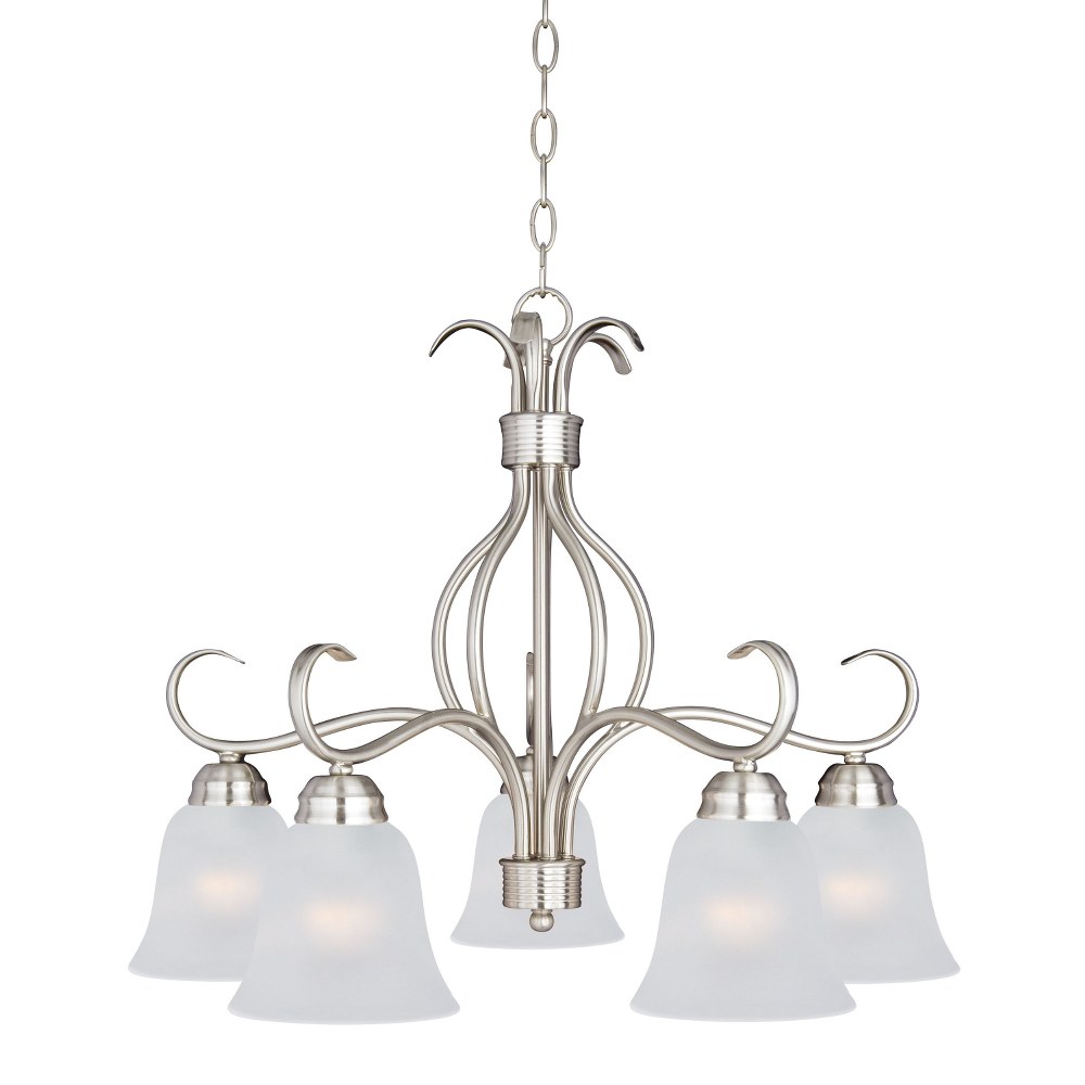 Maxim Lighting-10124FTSN-Basix-5 Light Down Light Chandelier in Contemporary style-25 Inches wide by 21 inches high Satin Nickel  Oil Rubbed Bronze Finish with Frosted Glass