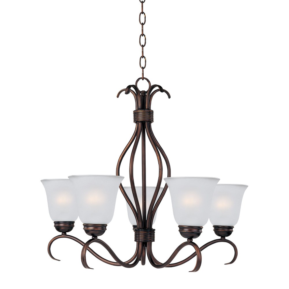 Maxim Lighting-10125FTOI-Basix-5 Light Chandelier in Contemporary style-26 Inches wide by 23.5 inches high   Oil Rubbed Bronze Finish with Frosted Glass