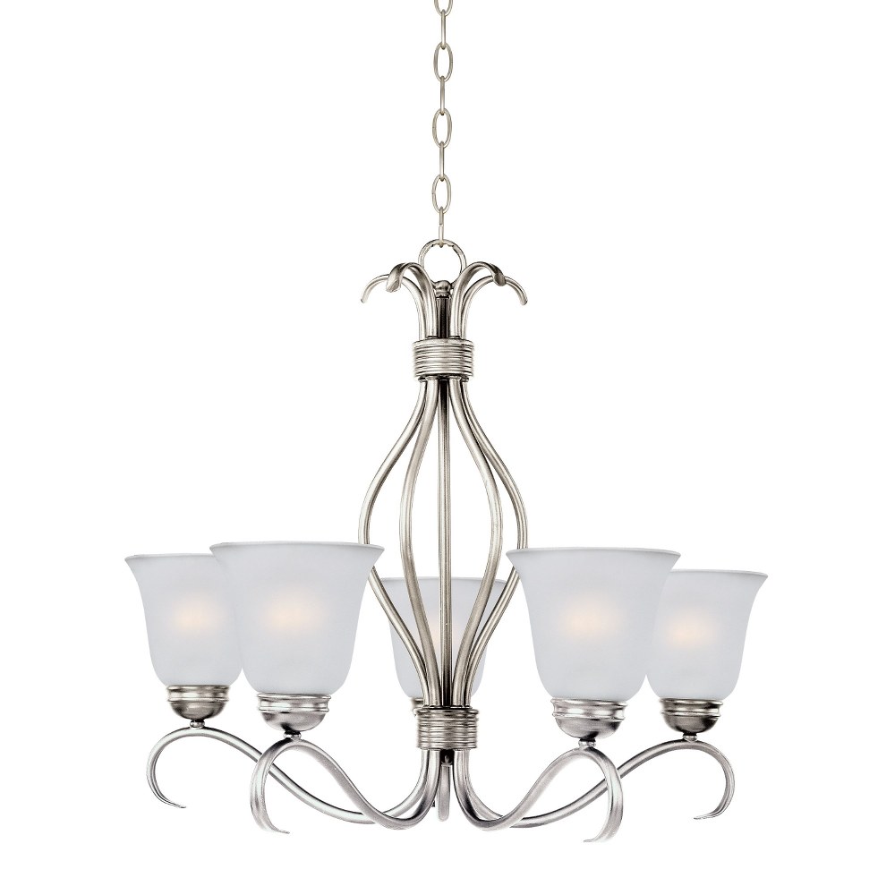 Maxim Lighting-10125FTSN-Basix-5 Light Chandelier in Contemporary style-26 Inches wide by 23.5 inches high   Satin Nickel Finish with Frosted Glass
