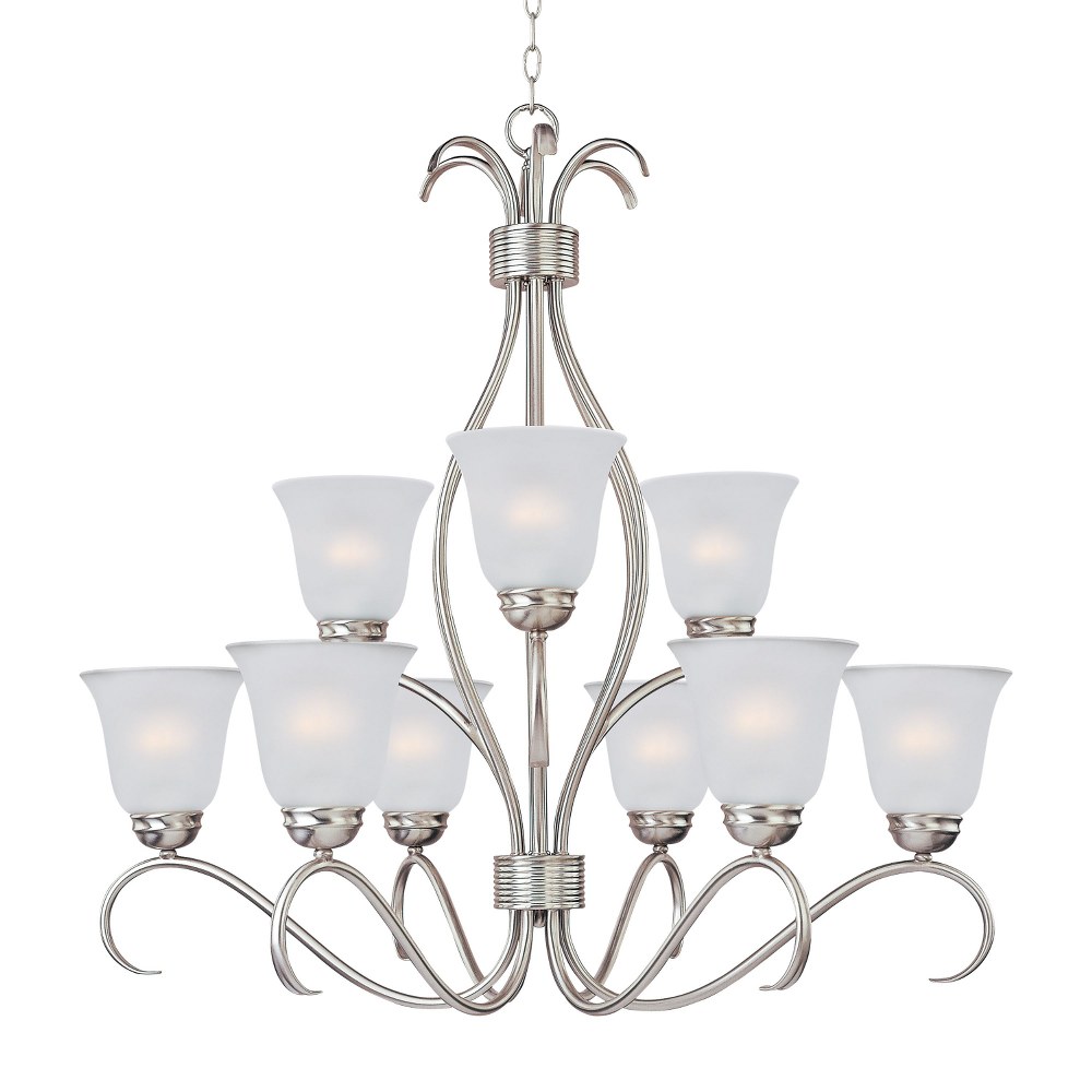 Maxim Lighting-10128FTSN-Basix-9 Light 2-Tier Chandelier in Contemporary style-32 Inches wide by 32.75 inches high   Satin Nickel Finish with Frosted Glass