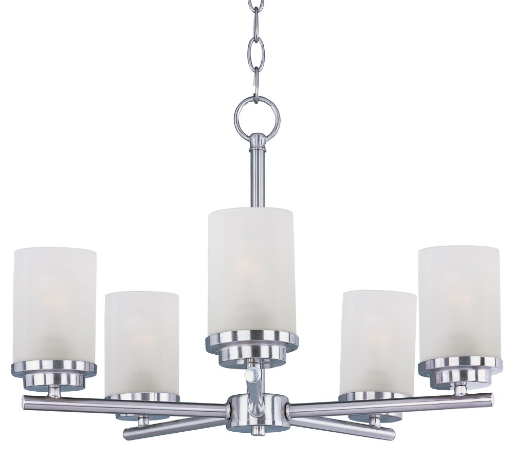 Maxim Lighting-10205FTSN-Corona-Five Light Chandelier in Contemporary style-22 Inches wide by 19 inches high   Satin Nickel Finish with Frosted Glass