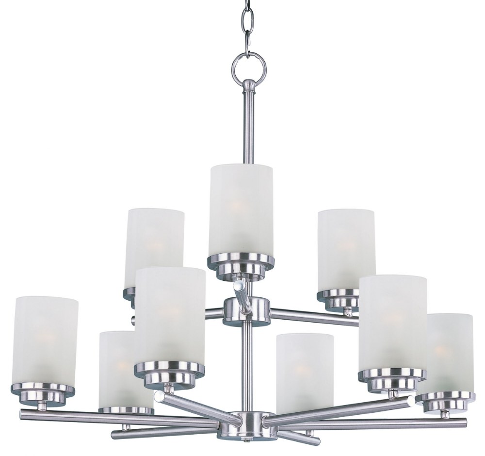 Maxim Lighting-10206FTSN-Corona-Nine Light Chandelier in Contemporary style-28 Inches wide by 23 inches high   Satin Nickel Finish with Frosted Glass