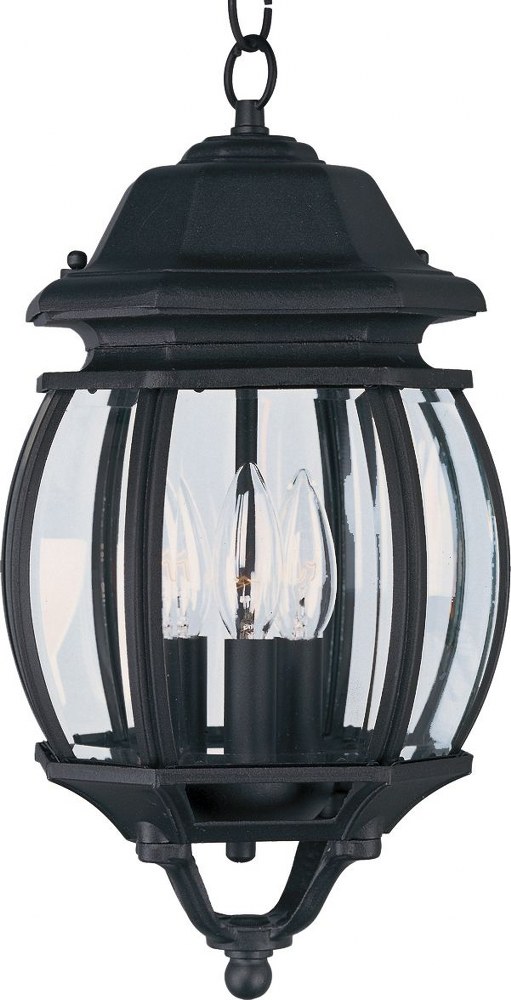 Maxim Lighting-1036BK-Crown Hill-3 Light Outdoor Hanging Lantern in Early American style-8 Inches wide by 19.5 inches high   Black Finish with Clear Glass