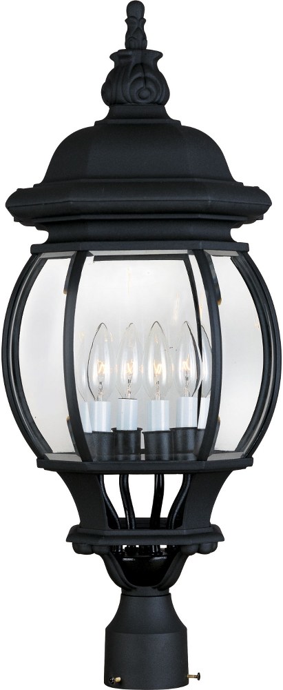 Maxim Lighting-1038BK-Crown Hill-4 Light Outdoor Pole/Post Mount in Early American style-10 Inches wide by 27 inches high   Black Finish with Clear Glass