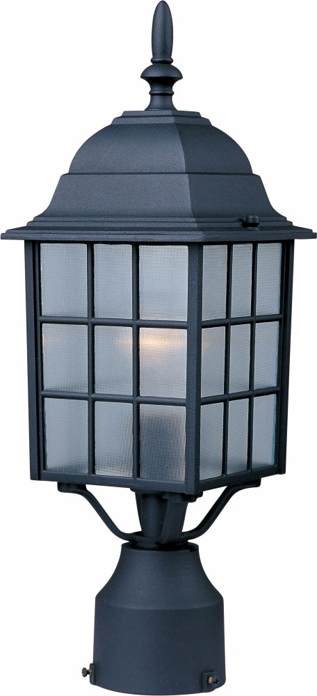 Maxim Lighting-1052BK-North Church-1 Light Outdoor Pole/Post Mount in Lodge style-6 Inches wide by 17 inches high   Black Finish with Frosted Glass