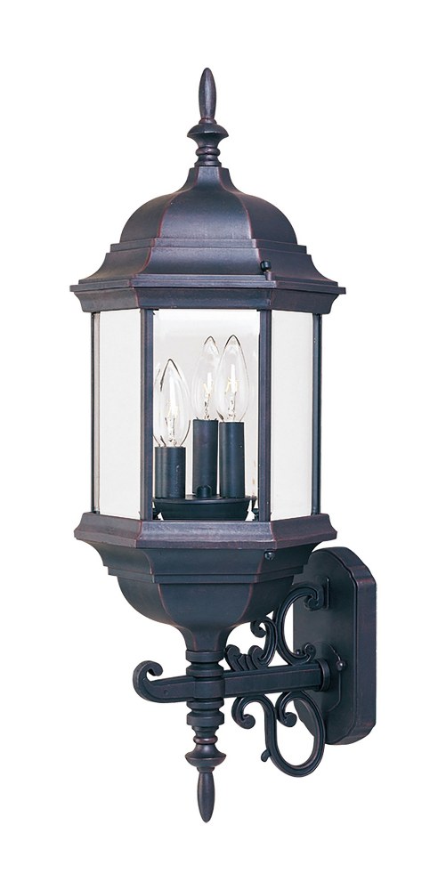 Maxim Lighting-1074CLEB-Cast-3 Light Outdoor Wall Lantern in Early American style-9.5 Inches wide by 25 inches high   Cast-3 Light Outdoor Wall Lantern in Early American style-9.5 Inches wide by 25 in