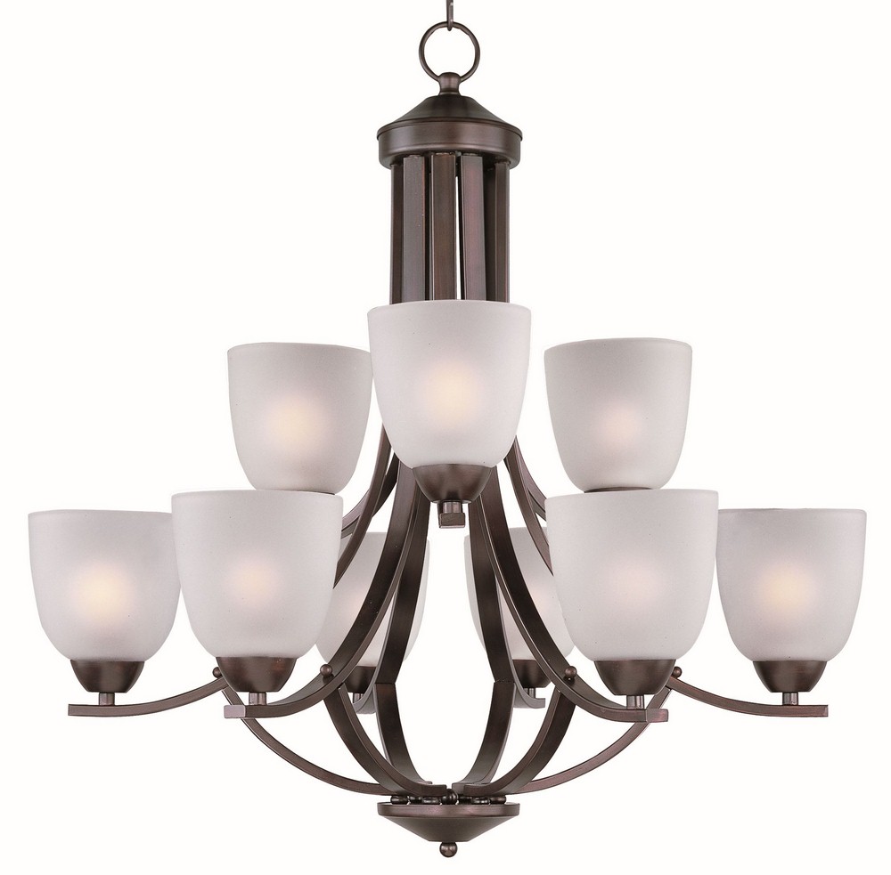 Maxim Lighting-11226FTOI-Axis-Nine Light 2-Tier Chandelier in Transitional style-28 Inches wide by 26.5 inches high Oil Rubbed Bronze  Satin Nickel Finish with Frosted Glass