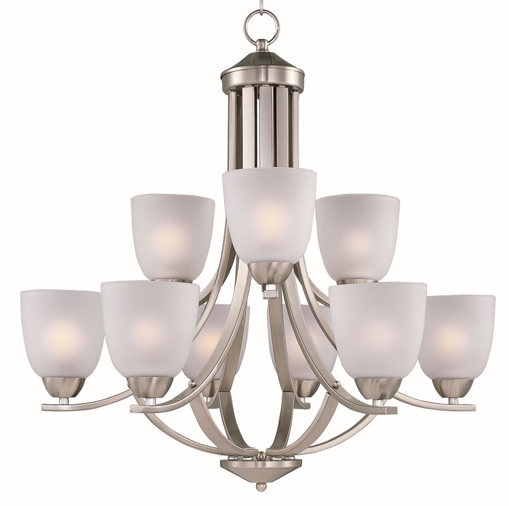 Maxim Lighting-11226FTSN-Axis-Nine Light 2-Tier Chandelier in Transitional style-28 Inches wide by 26.5 inches high Satin Nickel  Satin Nickel Finish with Frosted Glass