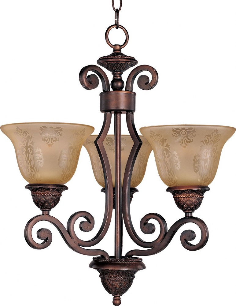 Maxim Lighting-11235SAOI-Symphony-3 Light Mini Chandelier in Mediterranean style-19 Inches wide by 21.5 inches high   Oil Rubbed Bronze Finish with Screen Amber Glass