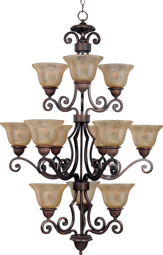 Maxim Lighting-11238SAOI-Symphony-12 Light 3-Tier Chandelier in Mediterranean style-30 Inches wide by 46 inches high   Oil Rubbed Bronze Finish with Screen Amber Glass