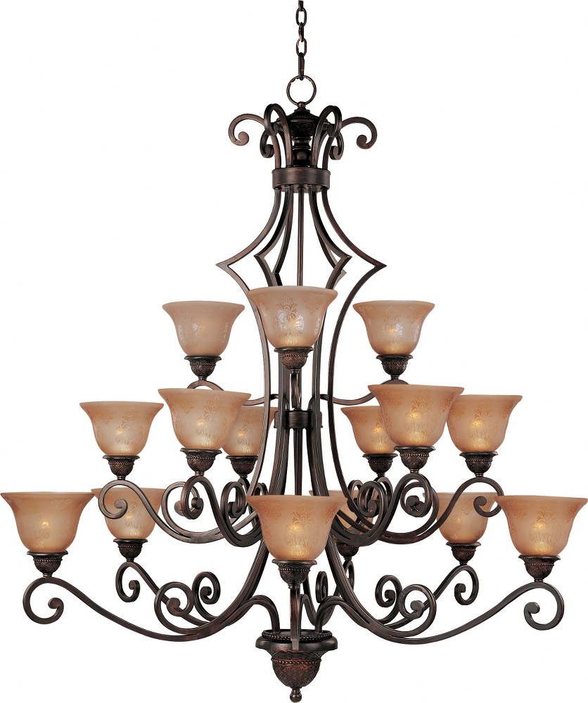 Maxim Lighting-11239SAOI-Symphony-15 Light 3-Tier Chandelier in Mediterranean style-49 Inches wide by 51 inches high   Oil Rubbed Bronze Finish with Screen Amber Glass